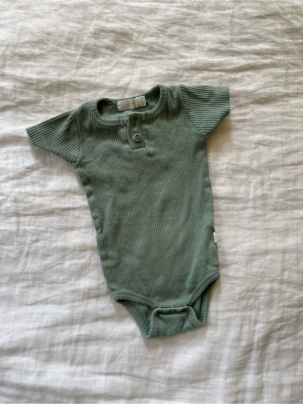 Jamie Kay 100% Cotton Ribbed Short Sleeve One-Piece Bodysuit in Sage Green
